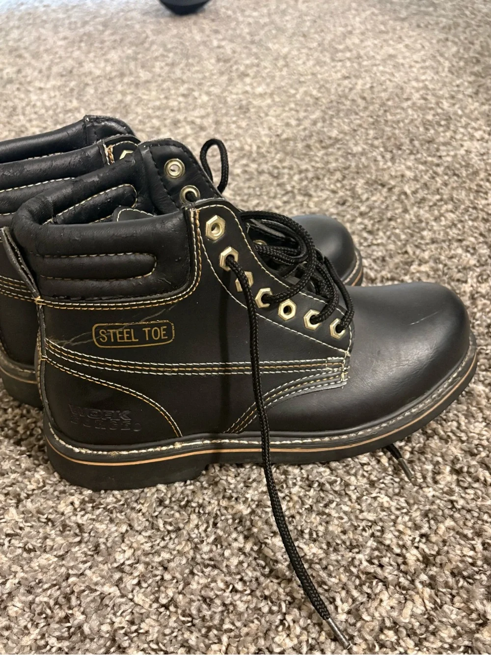 Men's Black Steel Toe Work Boots Sz 7